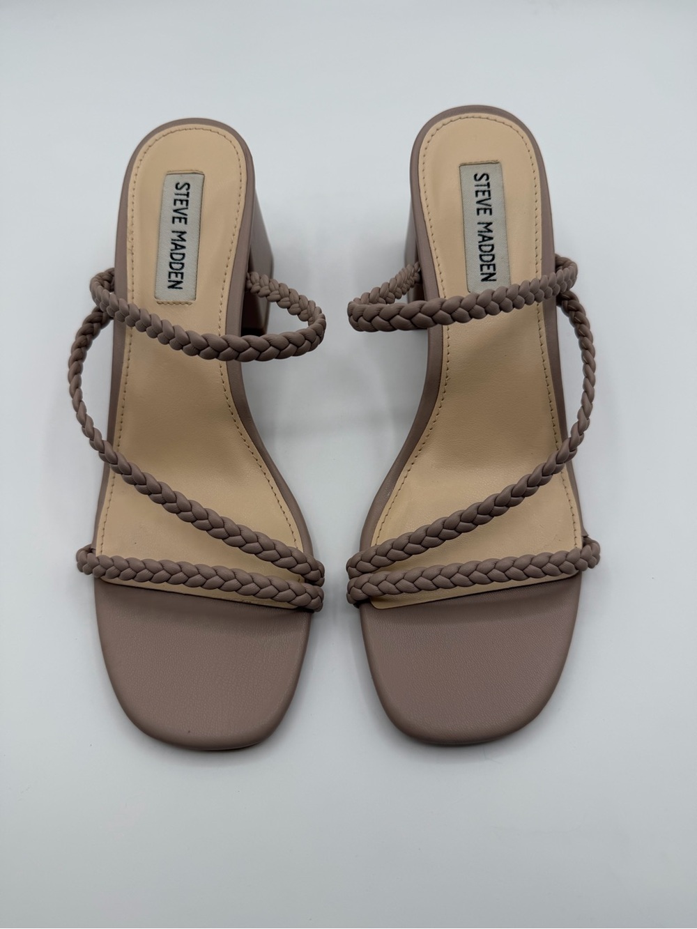 Steve Madden Taupe Braided-Strap Block Heel sandals